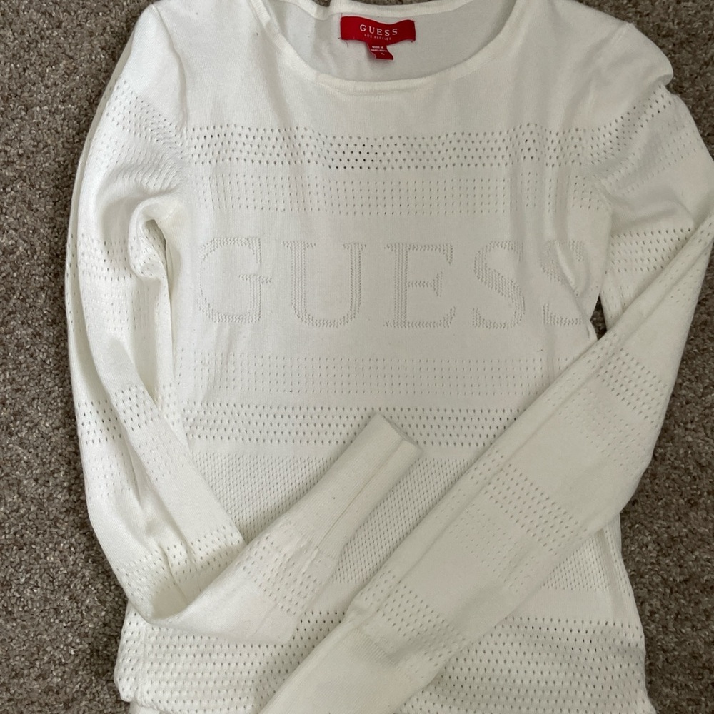Guess White Knit Logo Sweater